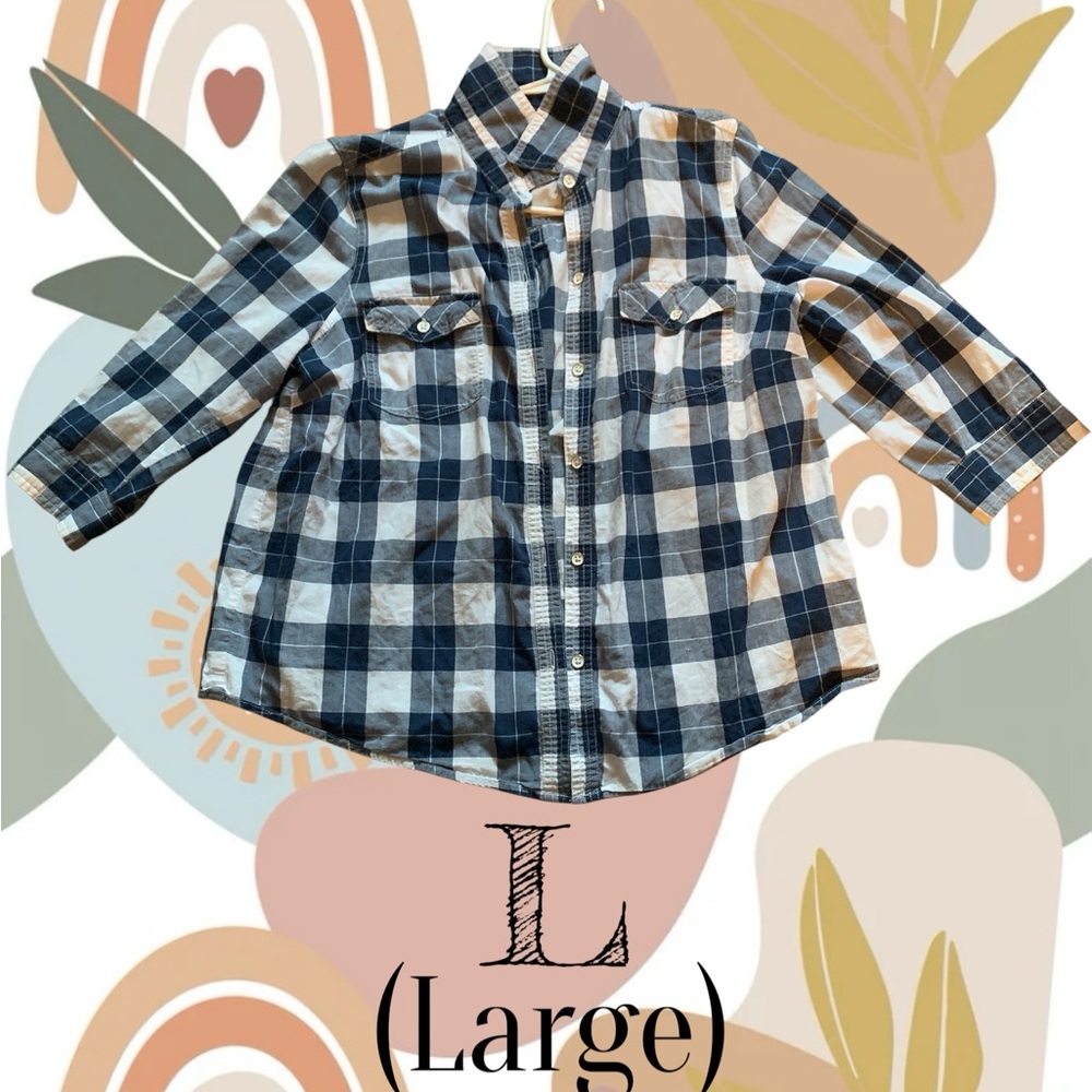 Plaid Ladies Juniors Large Shirt - Blue and White